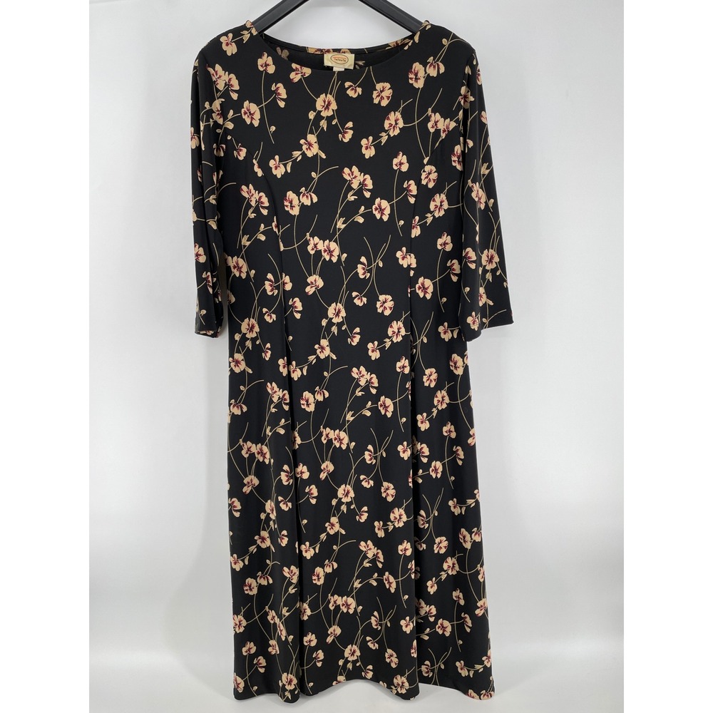 Talbots‎ Floral Dress Womens 12 Black Vintage Dark Romantic Cottagecore 90s